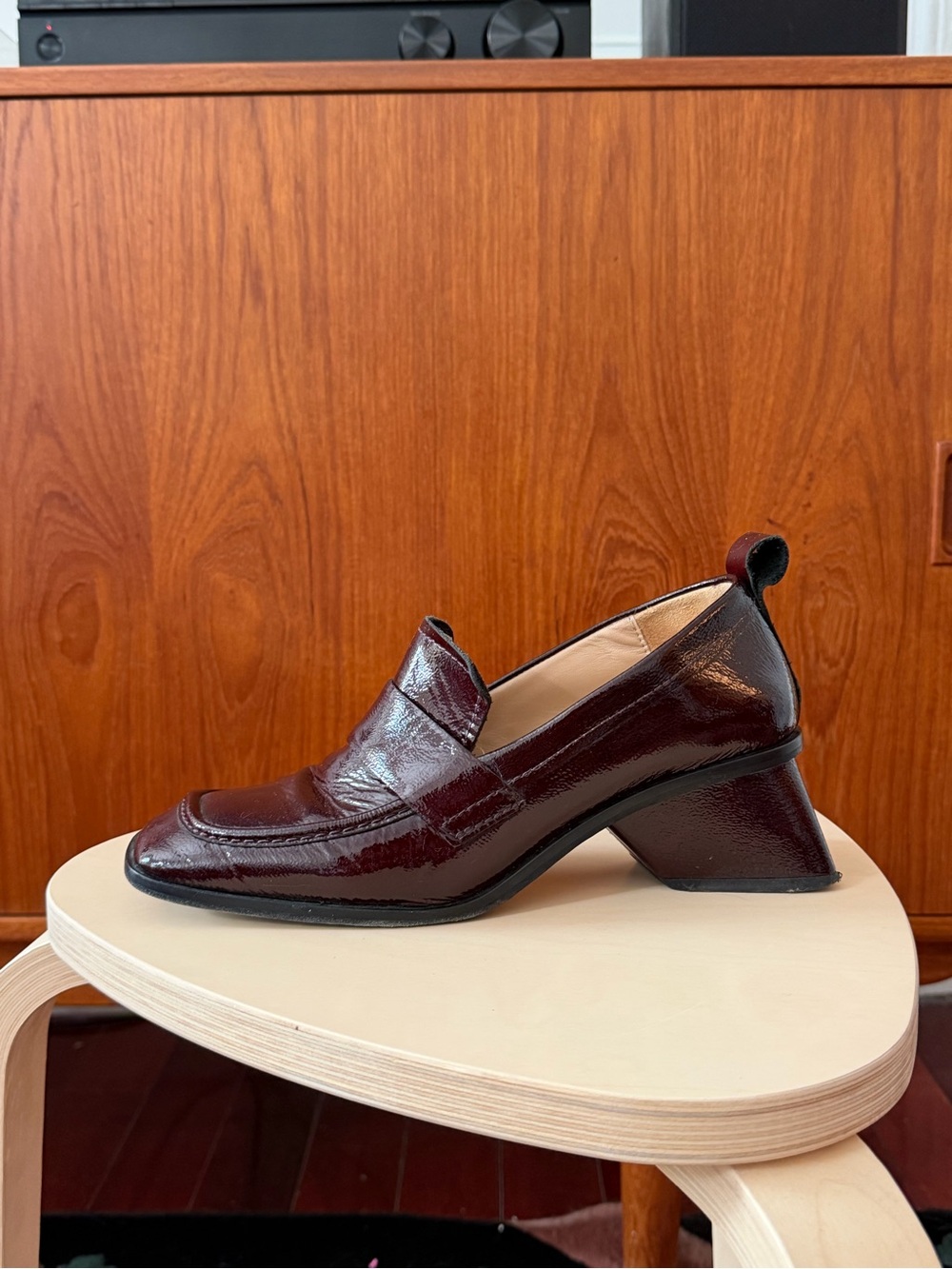 Paloma Wool Burgundy Patent Loafer Heel